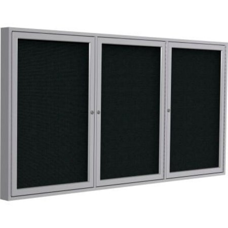 GHENT Ghent Enclosed Bulletin Board - 3 Door - Black Fabric w/Silver Frame - 48" x 72" PA34872F-95